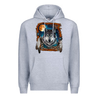 Heather Grey wolf and feathers Premium Hoodie - RanaPortraitStore