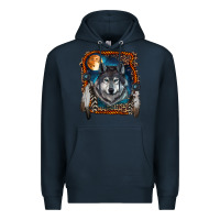 Navy wolf and feathers Premium Hoodie - RanaPortraitStore