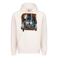 Pale Pink wolf and feathers Premium Hoodie - RanaPortraitStore