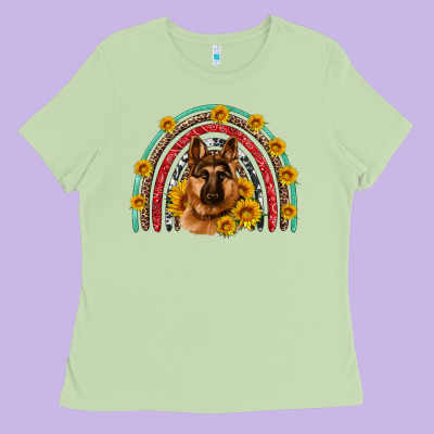 German Shepherd Rainbow Ladies Tee Designed By Artiststas