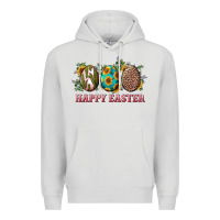 Dove Grey happy easter eggs with sunflower leopard and cactus Premium Hoodie - RanaPortraitStore