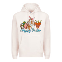 Pale Pink happy easter bunny carrots and eggs Premium Hoodie - RanaPortraitStore