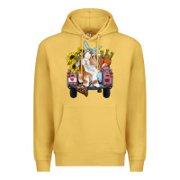 Antique Gold easter truck with bunny sunflowers and eggs Premium Hoodie - RanaPortraitStore