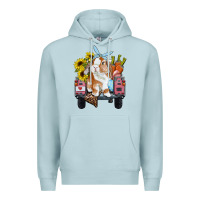 Blue Mist easter truck with bunny sunflowers and eggs Premium Hoodie - RanaPortraitStore