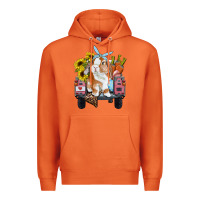 Carrot easter truck with bunny sunflowers and eggs Premium Hoodie - RanaPortraitStore