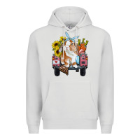 Dove Grey easter truck with bunny sunflowers and eggs Premium Hoodie - RanaPortraitStore