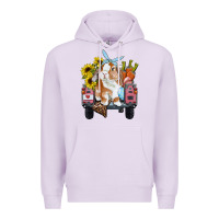 Lilac easter truck with bunny sunflowers and eggs Premium Hoodie - RanaPortraitStore