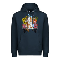 Navy easter truck with bunny sunflowers and eggs Premium Hoodie - RanaPortraitStore