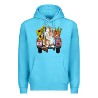 Ocean Blue easter truck with bunny sunflowers and eggs Premium Hoodie - RanaPortraitStore