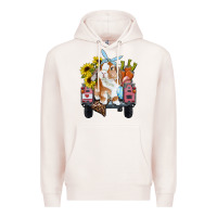 Pale Pink easter truck with bunny sunflowers and eggs Premium Hoodie - RanaPortraitStore