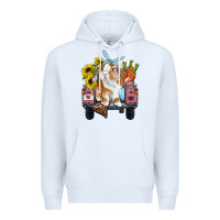 White easter truck with bunny sunflowers and eggs Premium Hoodie - RanaPortraitStore