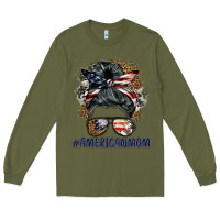 Army Green americanmom messy bun Long Sleeve Tee - BarkalooDesign