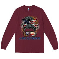 Burgundy americanmom messy bun Long Sleeve Tee - BarkalooDesign