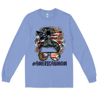 Colony Blue americanmom messy bun Long Sleeve Tee - BarkalooDesign