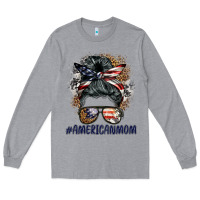 Heather Grey americanmom messy bun Long Sleeve Tee - BarkalooDesign