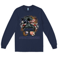 Navy americanmom messy bun Long Sleeve Tee - BarkalooDesign