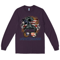 Plum americanmom messy bun Long Sleeve Tee - BarkalooDesign