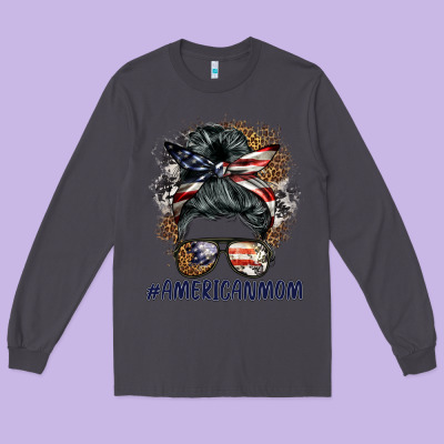 Americanmom Messy Bun Long Sleeve Tee Designed By Barkaloodesign