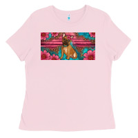 Bubblegum Pink french bulldog floral license plate Ladies Tee - Artiststas