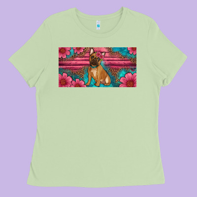 French Bulldog Floral License Plate Ladies Tee Designed By Artiststas