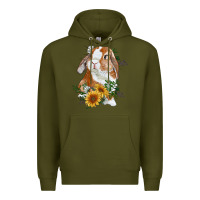 Army Green bunny with sunflowers Premium Hoodie - RanaPortraitStore