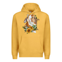 Mustard bunny with sunflowers Premium Hoodie - RanaPortraitStore