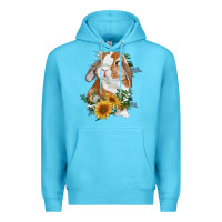 Ocean Blue bunny with sunflowers Premium Hoodie - RanaPortraitStore