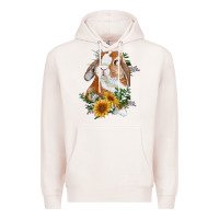 Pale Pink bunny with sunflowers Premium Hoodie - RanaPortraitStore