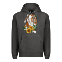 Charcoal Heather bunny with sunflowers Premium Hoodie - RanaPortraitStore