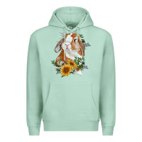 Seafoam bunny with sunflowers Premium Hoodie - RanaPortraitStore
