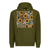 Army Green western sunflowers turquoise cowhide seamless background Premium Hoodie - RanaPortraitStore
