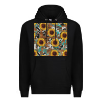 Black western sunflowers turquoise cowhide seamless background Premium Hoodie - RanaPortraitStore