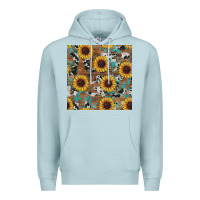 Blue Mist western sunflowers turquoise cowhide seamless background Premium Hoodie - RanaPortraitStore