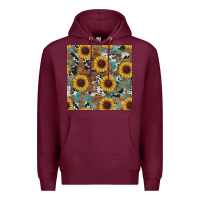 Burgundy western sunflowers turquoise cowhide seamless background Premium Hoodie - RanaPortraitStore