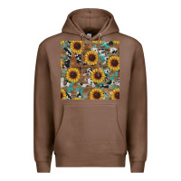 Chestnut western sunflowers turquoise cowhide seamless background Premium Hoodie - RanaPortraitStore