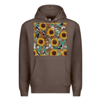 Coffee western sunflowers turquoise cowhide seamless background Premium Hoodie - RanaPortraitStore