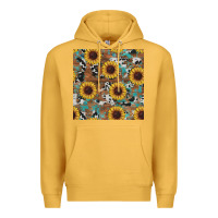Mustard western sunflowers turquoise cowhide seamless background Premium Hoodie - RanaPortraitStore