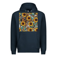 Navy western sunflowers turquoise cowhide seamless background Premium Hoodie - RanaPortraitStore