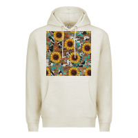 Oatmeal Heather western sunflowers turquoise cowhide seamless background Premium Hoodie - RanaPortraitStore