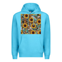 Ocean Blue western sunflowers turquoise cowhide seamless background Premium Hoodie - RanaPortraitStore