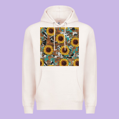 Western Sunflowers Turquoise Cowhide Seamless Background Premium Hoodie Designed By Ranaportraitstore
