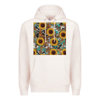 Pale Pink western sunflowers turquoise cowhide seamless background Premium Hoodie - RanaPortraitStore