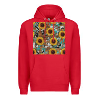 Red western sunflowers turquoise cowhide seamless background Premium Hoodie - RanaPortraitStore