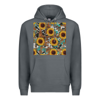 Rock western sunflowers turquoise cowhide seamless background Premium Hoodie - RanaPortraitStore