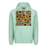 Seafoam western sunflowers turquoise cowhide seamless background Premium Hoodie - RanaPortraitStore