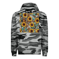 Slate Camo western sunflowers turquoise cowhide seamless background Premium Hoodie - RanaPortraitStore