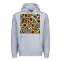 Heather Grey western sunflowers turquoise cowhide seamless background Premium Hoodie - RanaPortraitStore
