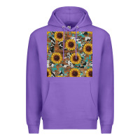 Purple western sunflowers turquoise cowhide seamless background Premium Hoodie - RanaPortraitStore