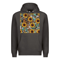 Smoke western sunflowers turquoise cowhide seamless background Premium Hoodie - RanaPortraitStore