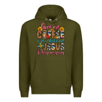 Army Green give me coffee to get me started and jesus to keep Premium Hoodie - Zillion Design Studio